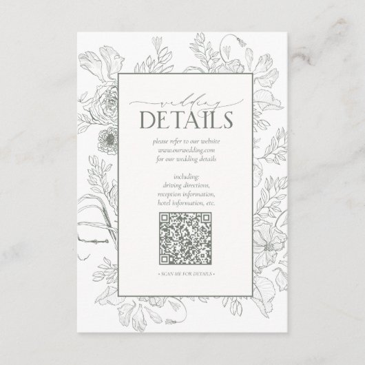QR-Code Sage Green Floral Wedding Details Begleitkarte (Vorderseite)