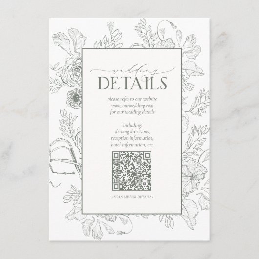 QR-Code Sage Green Floral Wedding Details Begleitkarte (Vorderseite)