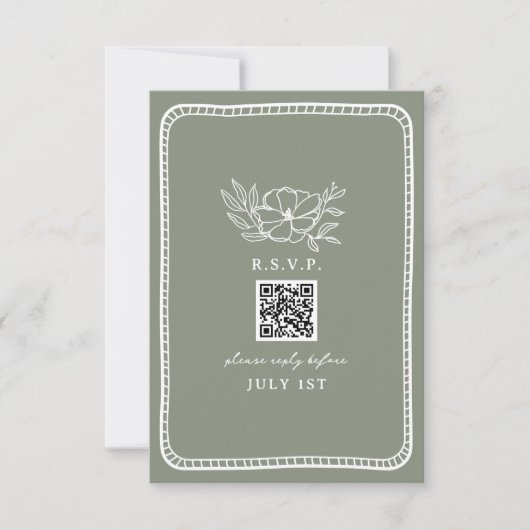 QR Code Sage Green Floral Wedding QR UAWG RSVP Karte (Vorderseite)