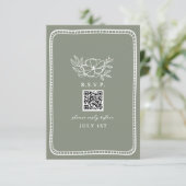 QR Code Sage Green Floral Wedding QR UAWG RSVP Karte (Stehend Vorderseite)