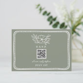 QR Code Sage Green Floral Wedding QR UAWG RSVP Karte (Stehend Vorderseite)