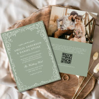 QR Code Sage Green Foto Minimalistisch Hochzeit