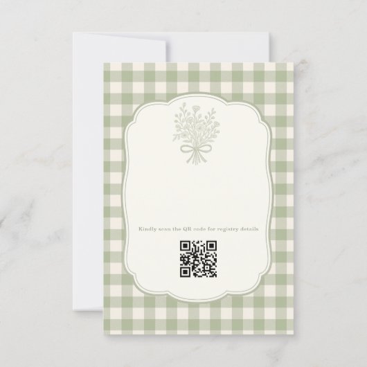 QR Code Sage Green Gingham Floral Bridal Shower Einladung (Rückseite)