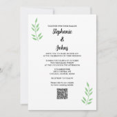 QR Code Sage Green Leaf Black Script Hochzeit Einladung (Vorderseite)