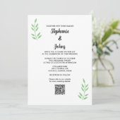 QR Code Sage Green Leaf Black Script Hochzeit Einladung (Stehend Vorderseite)