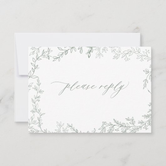 QR Code Sage Green Leafing Rahmen Rustikale Hochze RSVP Karte (Vorderseite)
