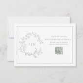 QR-Code Sage Green Leafy Wappen Monogram Wedding RSVP Karte (Rückseite)