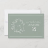 QR-Code Sage Green Leafy Wappen Monogram Wedding RSVP Karte (Rückseite)
