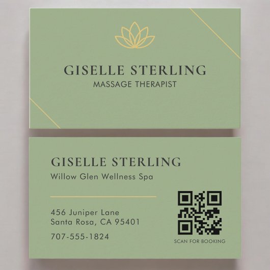 QR Code Sage Green Massage Therapist Visitenkarte