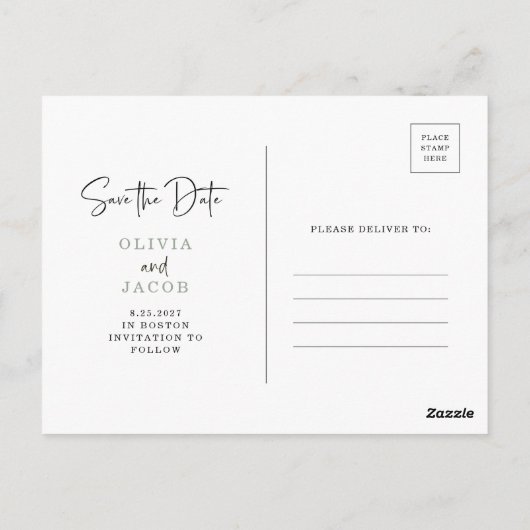 QR-Code | Sage Green Modern Foto Save the Date Postkarte (Rückseite)