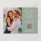QR-Code | Sage Green Modern Foto Save the Date Postkarte (Vorderseite)