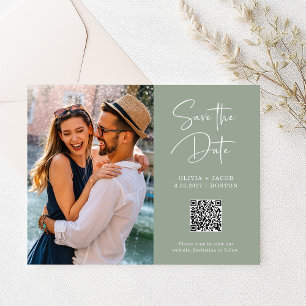 QR-Code   Sage Green Modern Foto Save the Date Postkarte