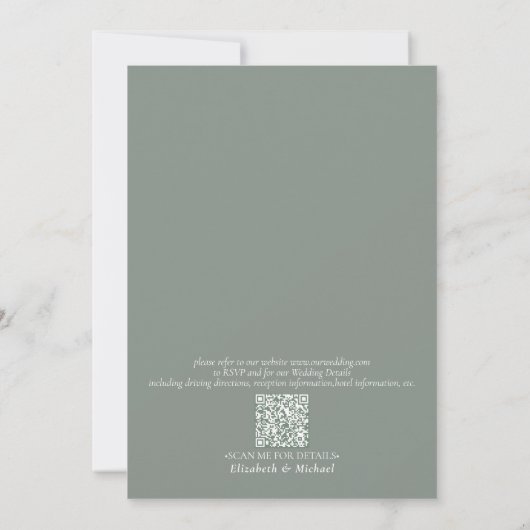 QR Code Sage Green Rustic Wood Script Wedding Invi Einladung (Rückseite)