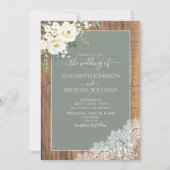 QR Code Sage Green Rustic Wood Script Wedding Invi Einladung (Vorderseite)