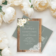 QR Code Sage Green Rustic Wood Script Wedding Invi