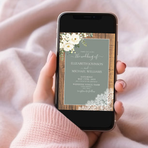 QR Code Sage Green Rustic Wood Script Wedding Invi Einladung