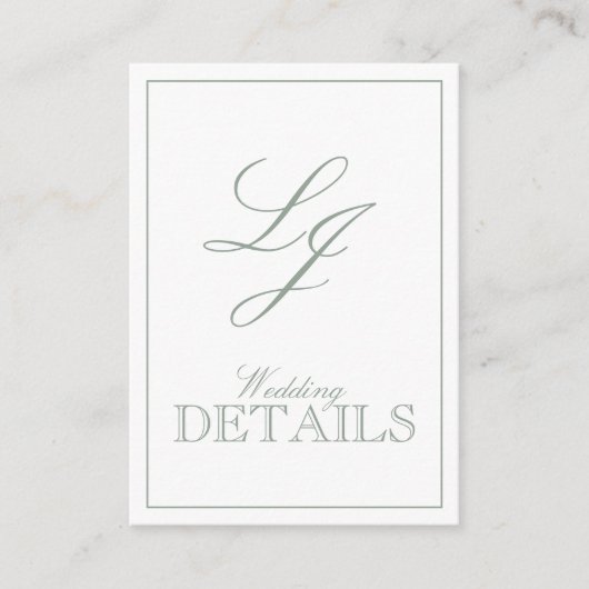 QR Code Sage Green Script Monogram Wedding Details Begleitkarte (Vorderseite)