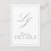 QR Code Sage Green Script Monogram Wedding Details Begleitkarte (Vorderseite)