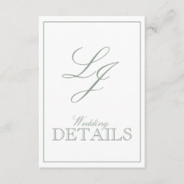 QR Code Sage Green Script Monogram Wedding Details Begleitkarte