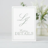 QR Code Sage Green Script Monogram Wedding Details Begleitkarte (Stehend Vorderseite)