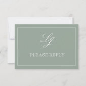 QR Code Sage Green Script Monogram Wedding RSVP (Vorderseite)