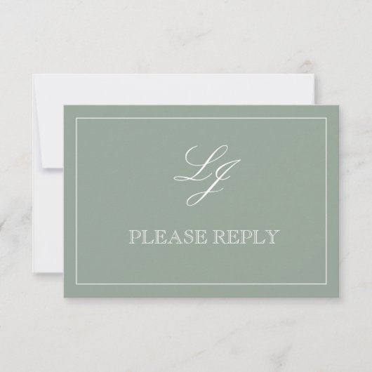 QR Code Sage Green Script Monogram Wedding RSVP (Vorderseite)
