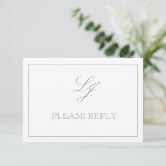 QR Code Sage Green Script Monogram Wedding RSVP Karte (Stehend Vorderseite)