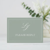 QR Code Sage Green Script Monogram Wedding RSVP Karte (Stehend Vorderseite)