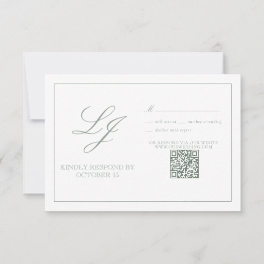 QR Code Sage Green Script Monogram Wedding RSVP Karte (Rückseite)