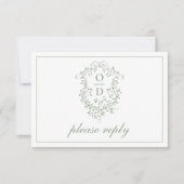 QR-Code Sage Green Wappen Monogram Wedding RSVP Karte (Vorderseite)