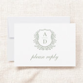 QR-Code Sage Green Wappen Monogram Wedding RSVP Karte