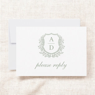 QR-Code Sage Green Wappen Monogram Wedding RSVP Karte