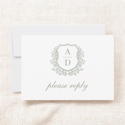 QR-Code Sage Green Wappen Monogram Wedding RSVP Karte