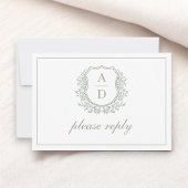 QR-Code Sage Green Wappen Monogram Wedding RSVP Karte