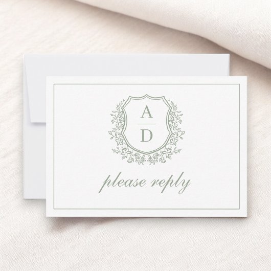 QR-Code Sage Green Wappen Monogram Wedding RSVP Karte