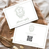QR-Code Sage Green Wappen Monogram Wedding RSVP Karte