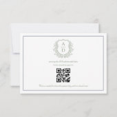 QR-Code Sage Green Wappen Monogram Wedding RSVP Karte (Rückseite)