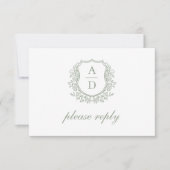 QR-Code Sage Green Wappen Monogram Wedding RSVP Karte (Vorderseite)