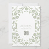 QR Code Sage Green White Folk Floral Brautparty Einladung (Rückseite)