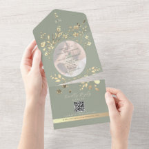 QR-Code Sage Grün Gold Florale Hochzeit