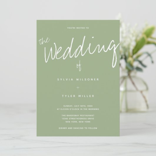 QR Code Sage Typografy Wedding Einladung (Stehend Vorderseite)