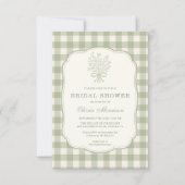 QR-Code Salbeigrün Gingham Blumen Brautparty Einladung (Vorderseite)