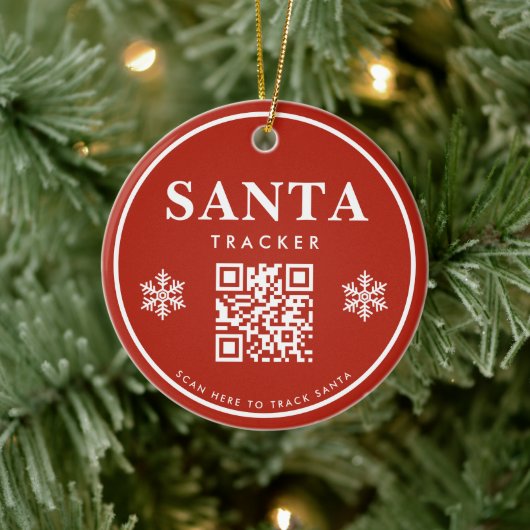QR Code Santa Tracker Kids Modern Red Christmas Keramik Ornament (Baum)