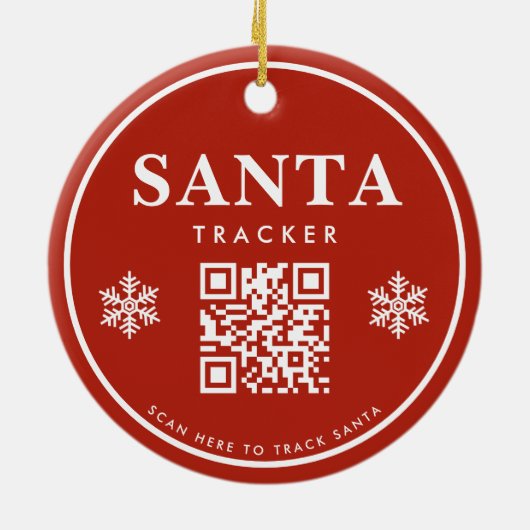QR Code Santa Tracker Kids Modern Red Christmas Keramik Ornament (Hinten)