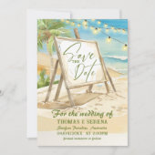 QR Code Save the Date Beach Wedding Destination Einladung (Vorderseite)