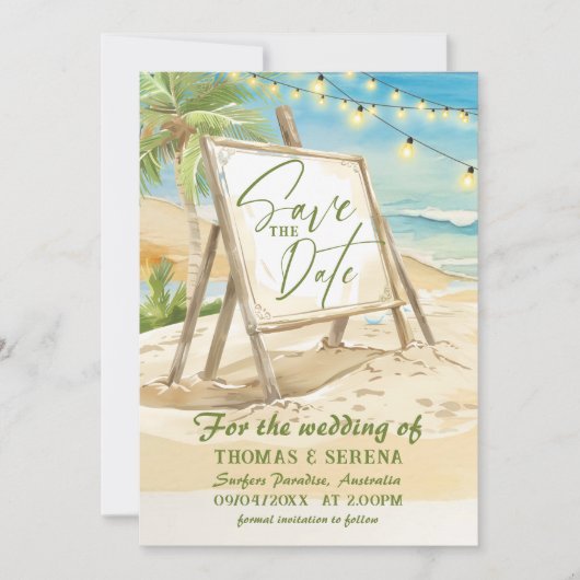 QR Code Save the Date Beach Wedding Destination Einladung (Vorderseite)
