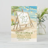 QR Code Save the Date Beach Wedding Destination Einladung (Stehend Vorderseite)