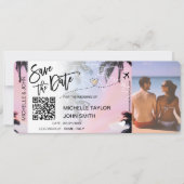 QR-Code Save the Date Boarding Pass Palm Beach Einladung (Vorderseite)