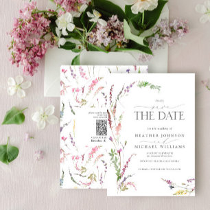 QR-Code Save the Date Elegant Wildflower Floral Einladung