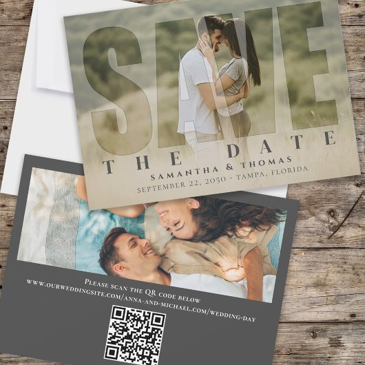 QR-Code Save the Date Foto Typografie Elegant